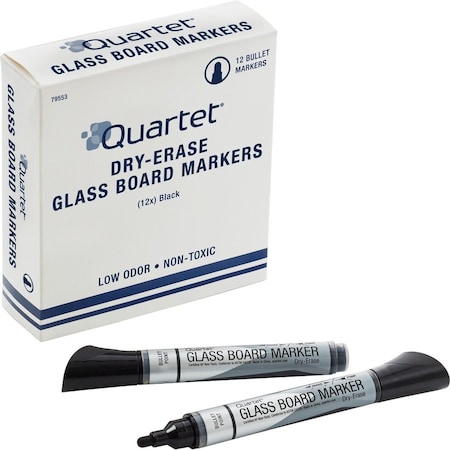 Quartet Glass Board Dry-Erase Markers, Low-Odor, 12/DZ, Black, PK12 QRT79553